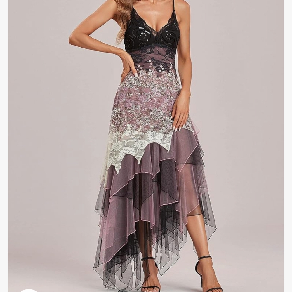 Stunning Handkerchief Hem Lace Embellished Top Dress NWT